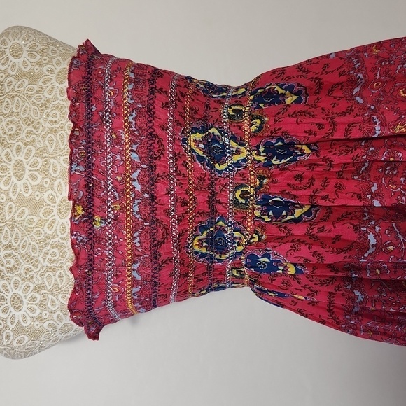 Raviya Women SZ S Pink Paisley Print Pull On Style Smocked Lined Tube Top Dress - Picture 2 of 14